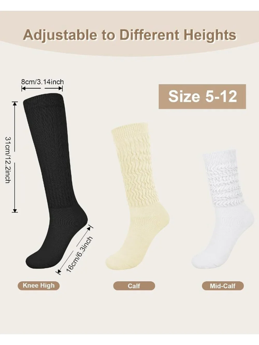 🧦Women's Pink White 6 Pairs Slouchy Socks Long Knee High Boot Socks